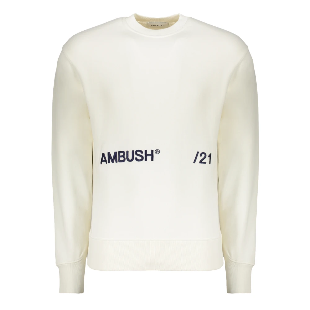 Ambush Geborduurde katoenen sweatshirt met geribde randen Beige Heren