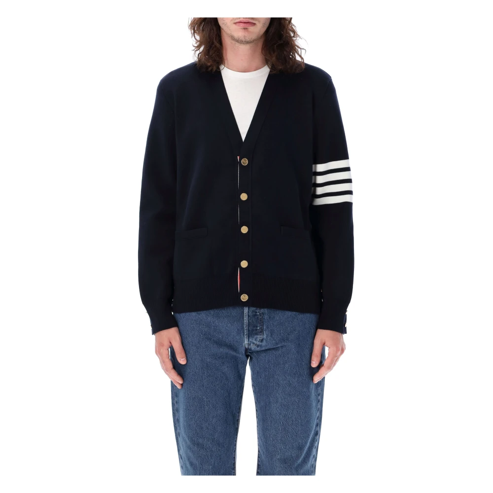 Thom Browne Navy Katoenen V-Hals Vest Gebreide Kleding Blue Heren