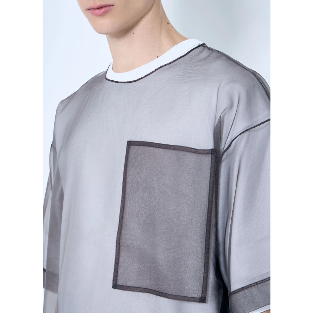 Dries Van Noten Doorschijnende Overlay Crewneck T-Shirt Contrastpanelen White Heren