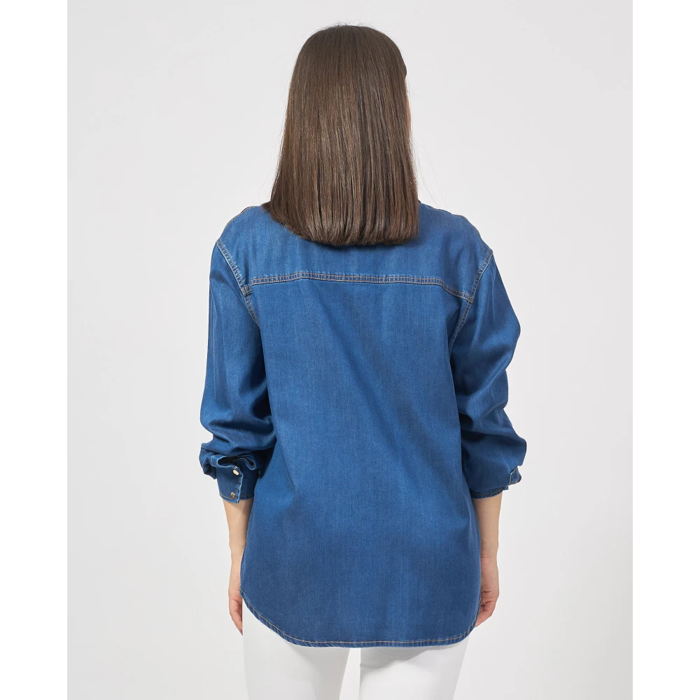 Fracomina Blauwe Denim Regular Shirt met 3 4 Mouwen Blue Dames