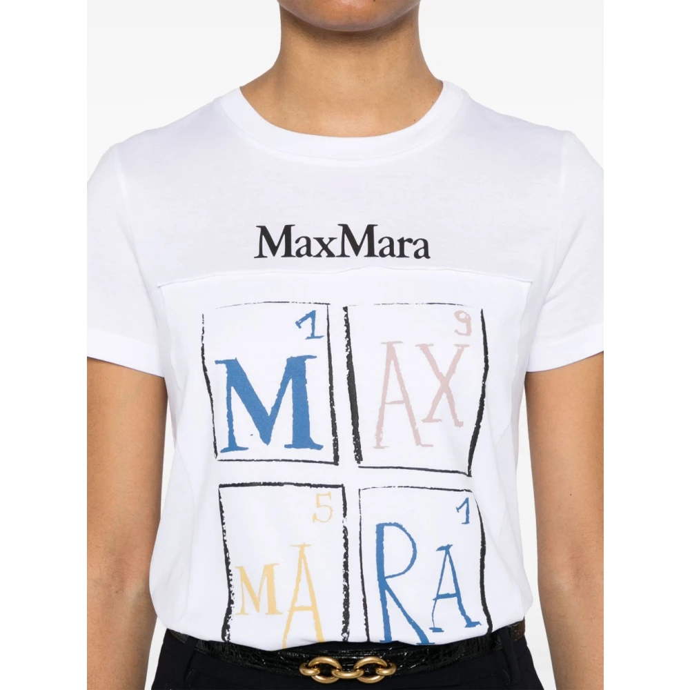 Max Mara Wit Logo Print Crew Neck T-shirts White Dames