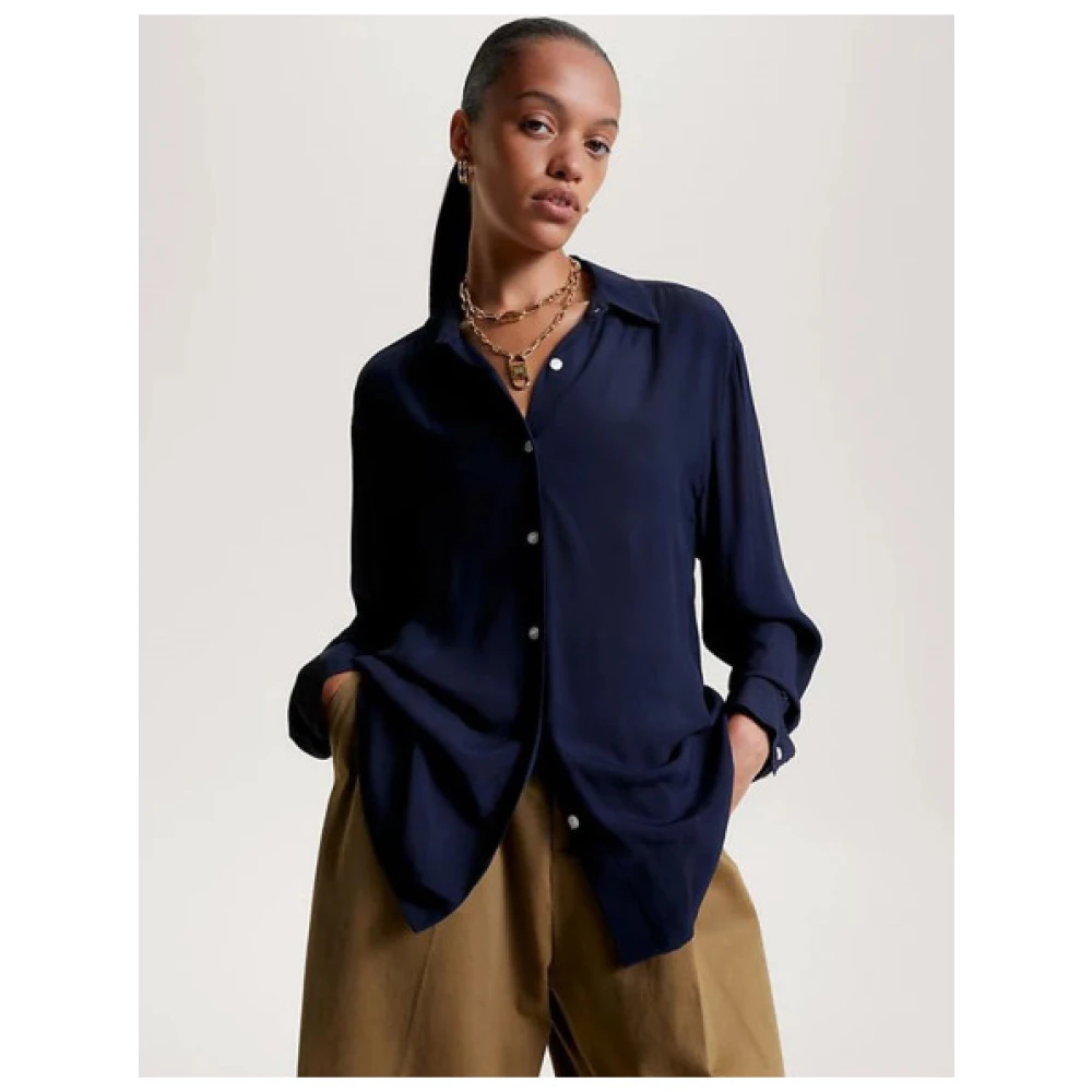 Tommy Hilfiger Soepelvallende Viscose Crepe Blouse Blue Dames