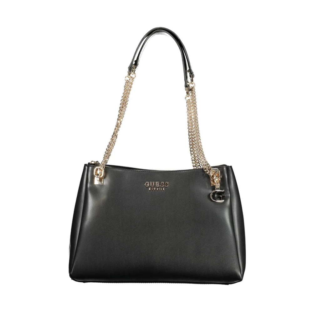 Guess Zwarte Polyethyleen Schoudertas met Kettinghandvatten Black Dames