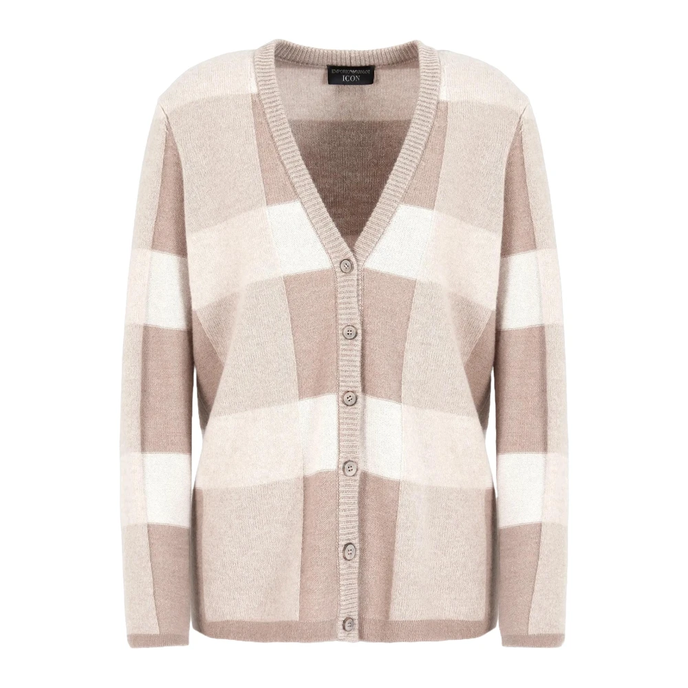 Emporio Armani Ruitpatroon V-hals Cardigan Sweaters Beige Dames