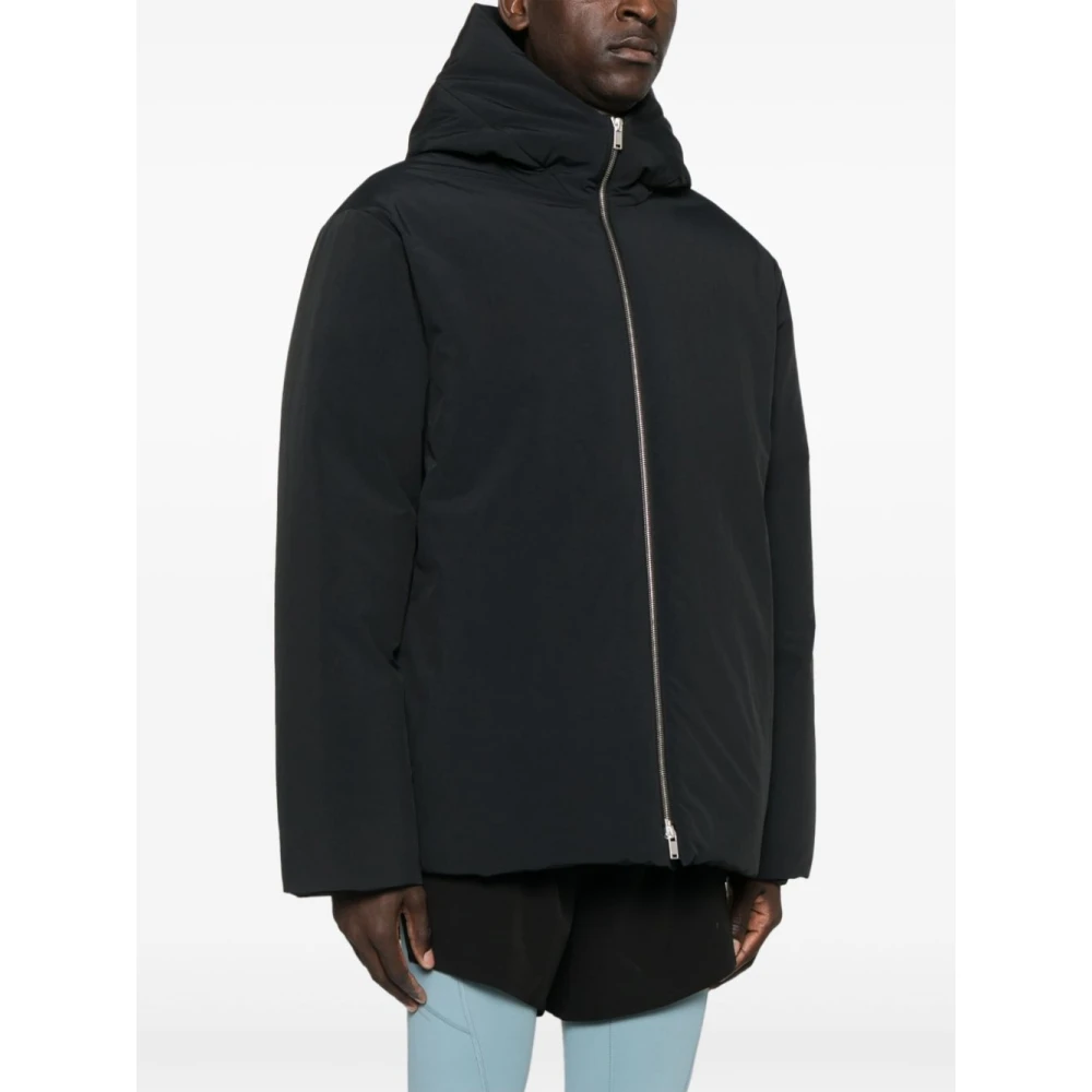 Jil Sander Zwarte Gewatteerde Jas met Capuchon Black Heren