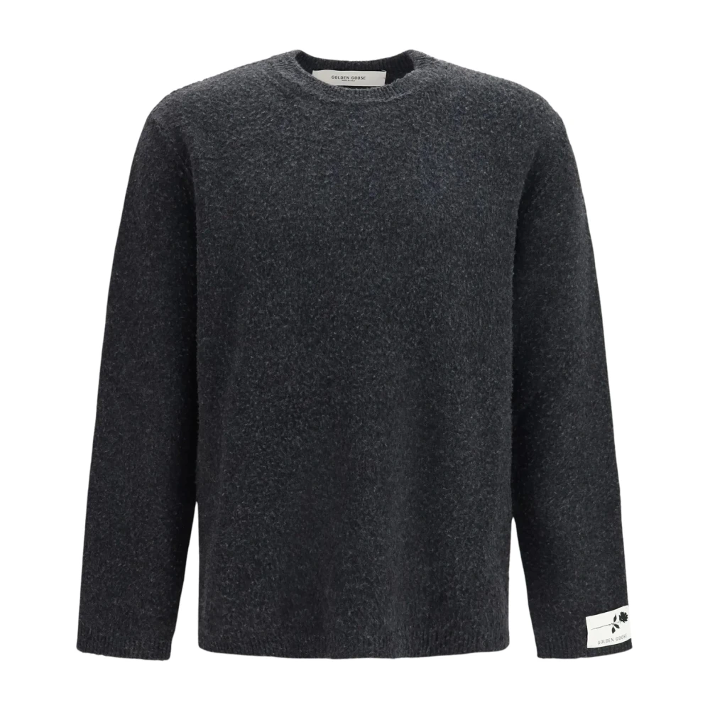 Golden Goose Round-Neck Knitwear, Male, L, Journey Merino Wool Jumper Gray