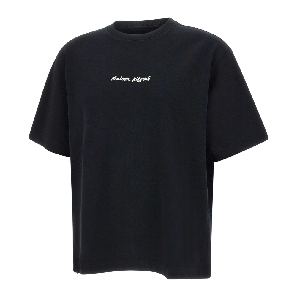 Maison Kitsuné Men's Black T-Shirts, Xs, Cotton T-Shirt With Logo Embroidery