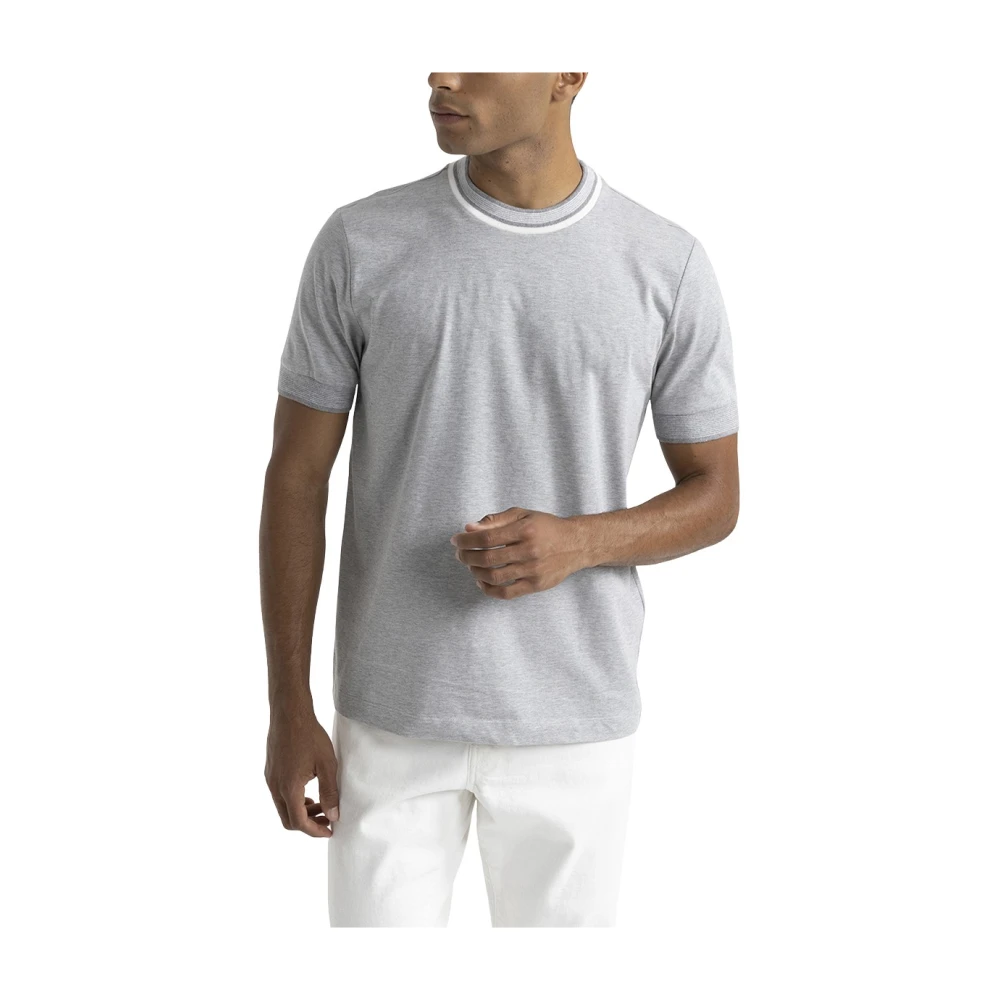 PESERICO Puur katoenen jersey T-shirt met gebreide details Gray Heren