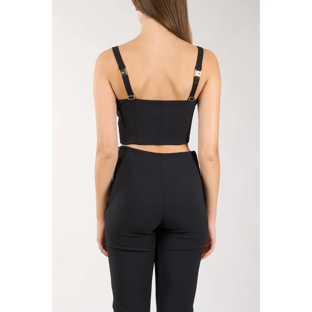 Elisabetta Franchi Balconette Zip Motif Bustier Top Black Dames