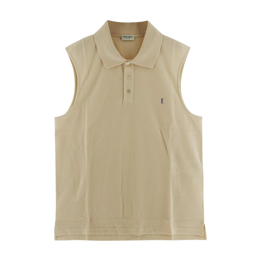 Saint Laurent Katoenen Logo Polo Shirt Beige Heren