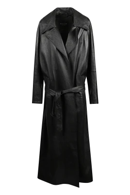 Extralång lädertrenchcoat