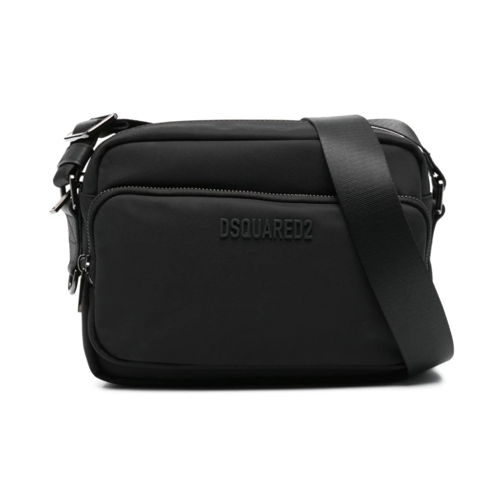 Dsquared2 Zwarte Textuur Portemonnee met Schouderband Black Heren