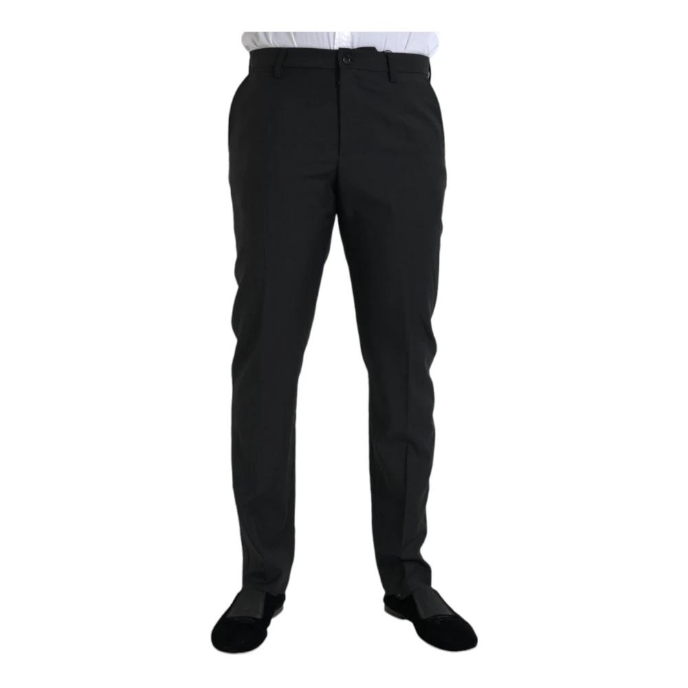 Dolce & Gabbana Zwarte Wol Slim Fit Pantalon Black Heren