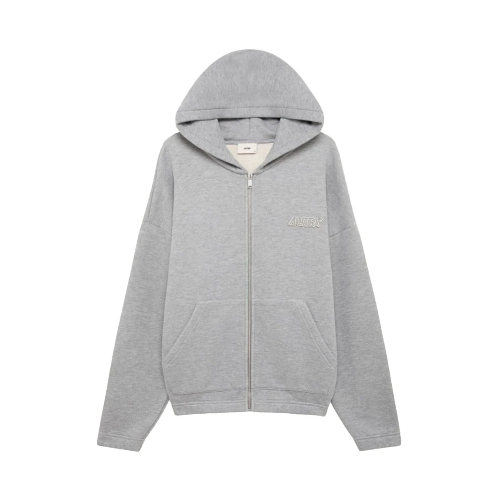 Autry Men's Gray Sweat À Capuche Zippé Avec Logo Ton Sur Ton