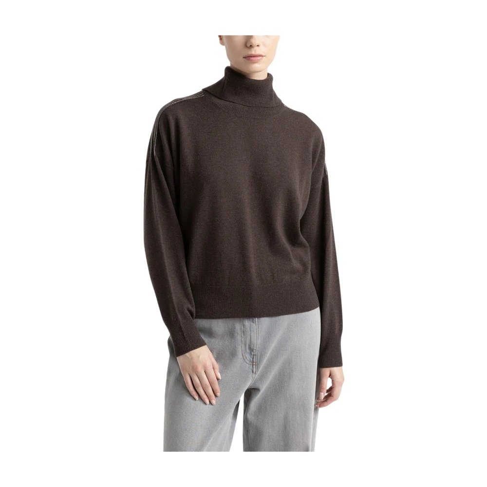 PESERICO Wol zijde en kasjmier ronde hals trui Brown Dames