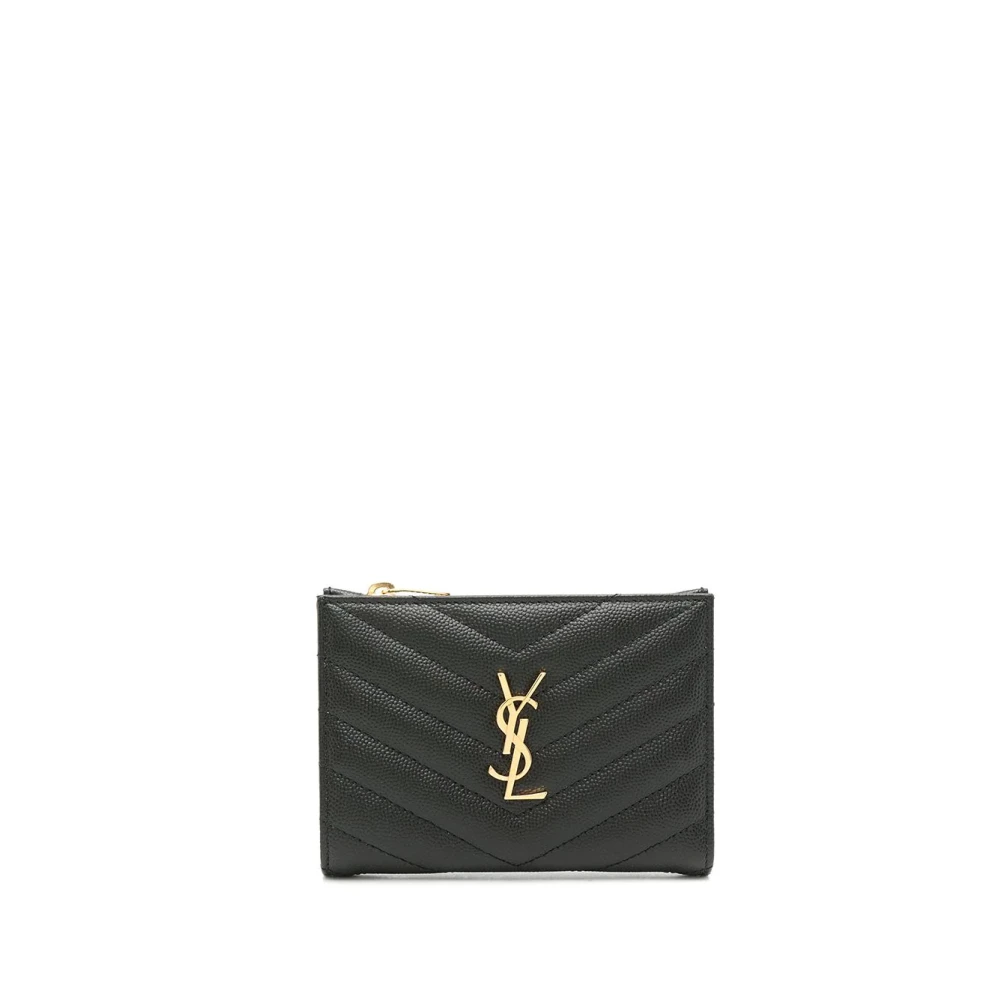 Saint Laurent Gewatteerde portemonnee met goudkleurig logo Black Dames
