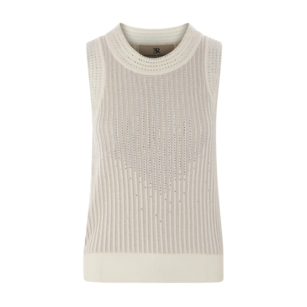 Ermanno Scervino Ivoor Geribbelde Mouwloze Top met Strass Beige Dames