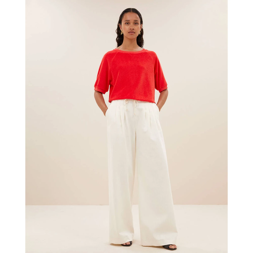 By-Bar Korte Mouw Slub Top Red Dames