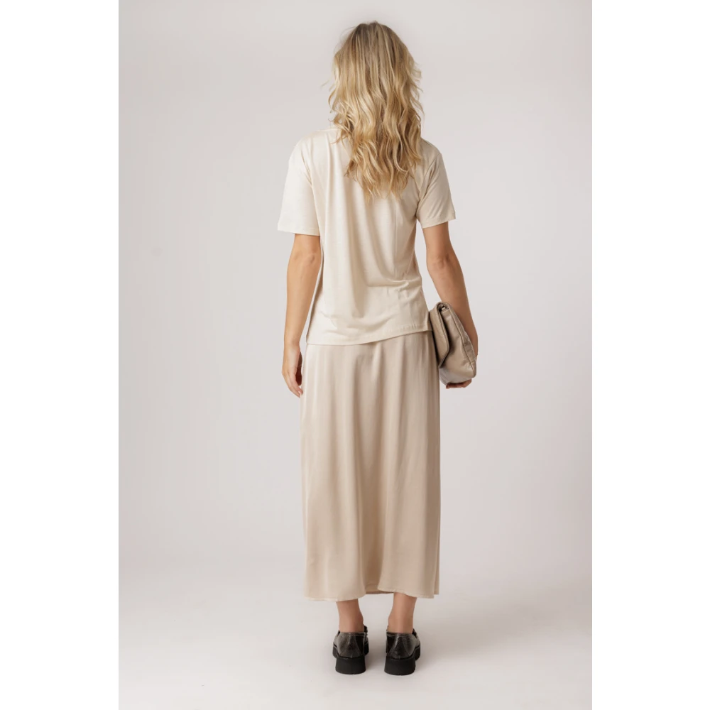 No man's land Woestijn Satijnen Midi Rok met Zijsplitten Beige Dames