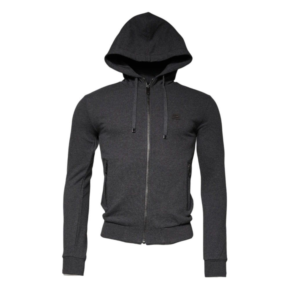 Dolce & Gabbana Men's Gray Zip-Throughs,, Grey Logo Full Zip Hooded Jumper Small