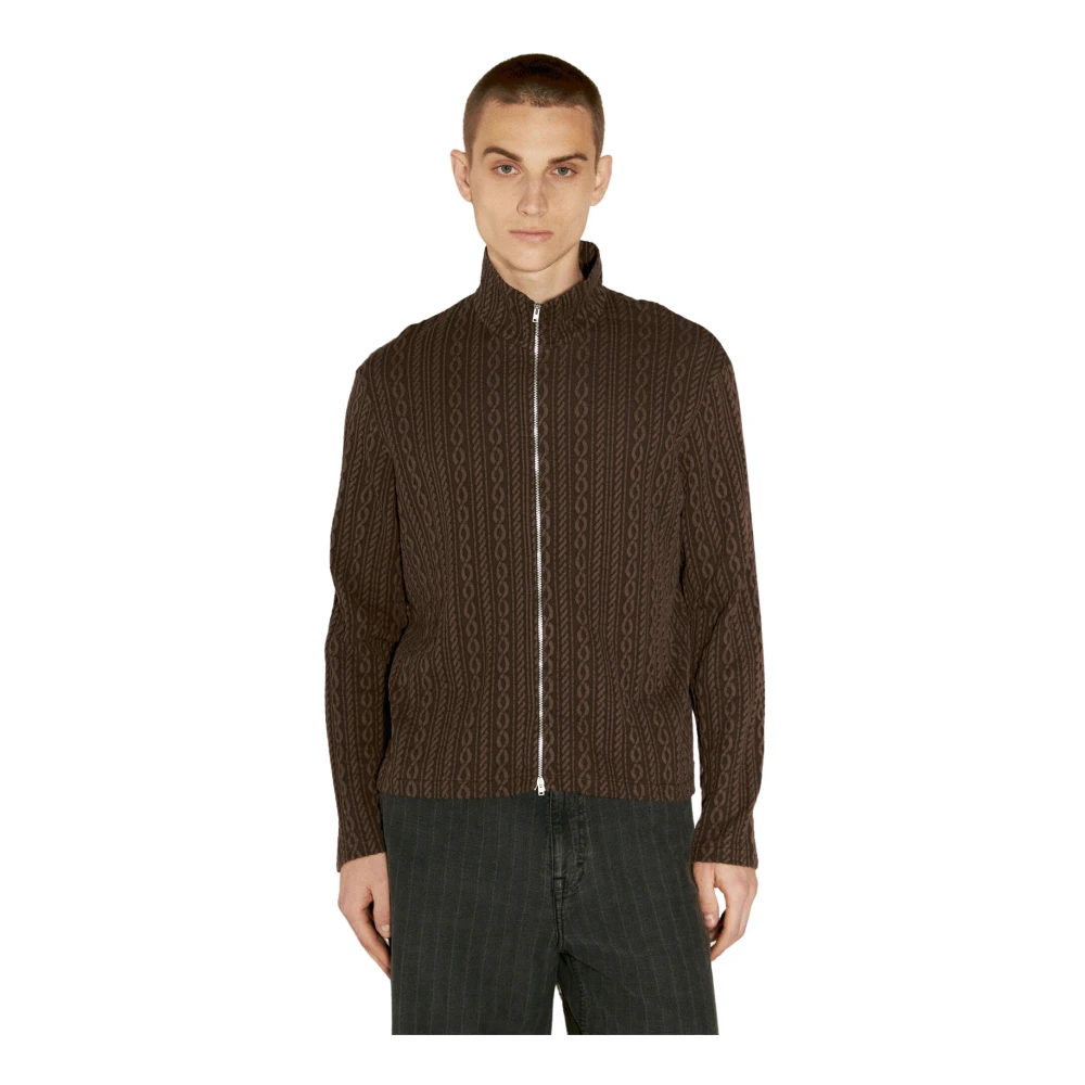 Our Legacy Kabel Jacquard Rits Polo Vest Brown Heren