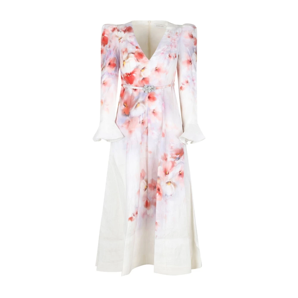 Zimmermann Witte Multikleur Linnen Midi Jurk Multicolor Dames
