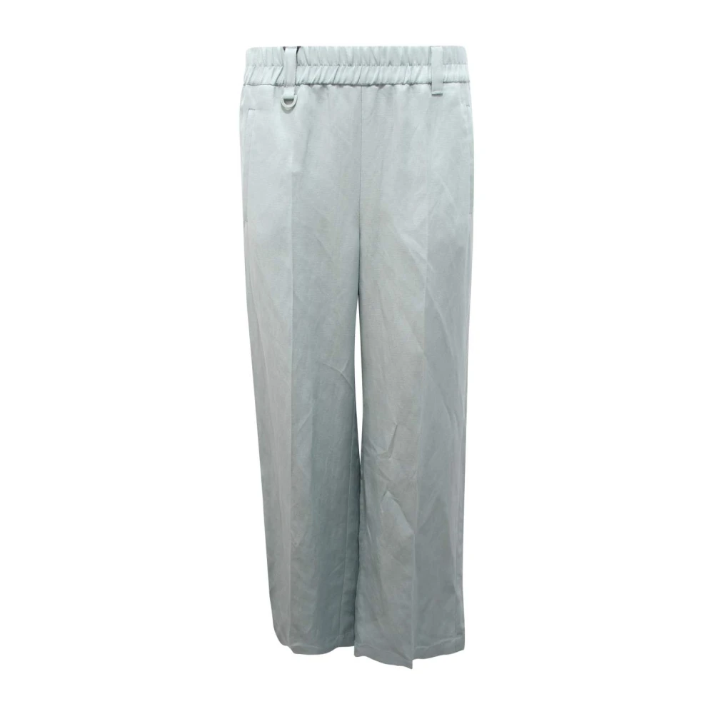 Marella Women's Blue Wide Trousers, 2XS, Monochrome Linen Blend Trousers