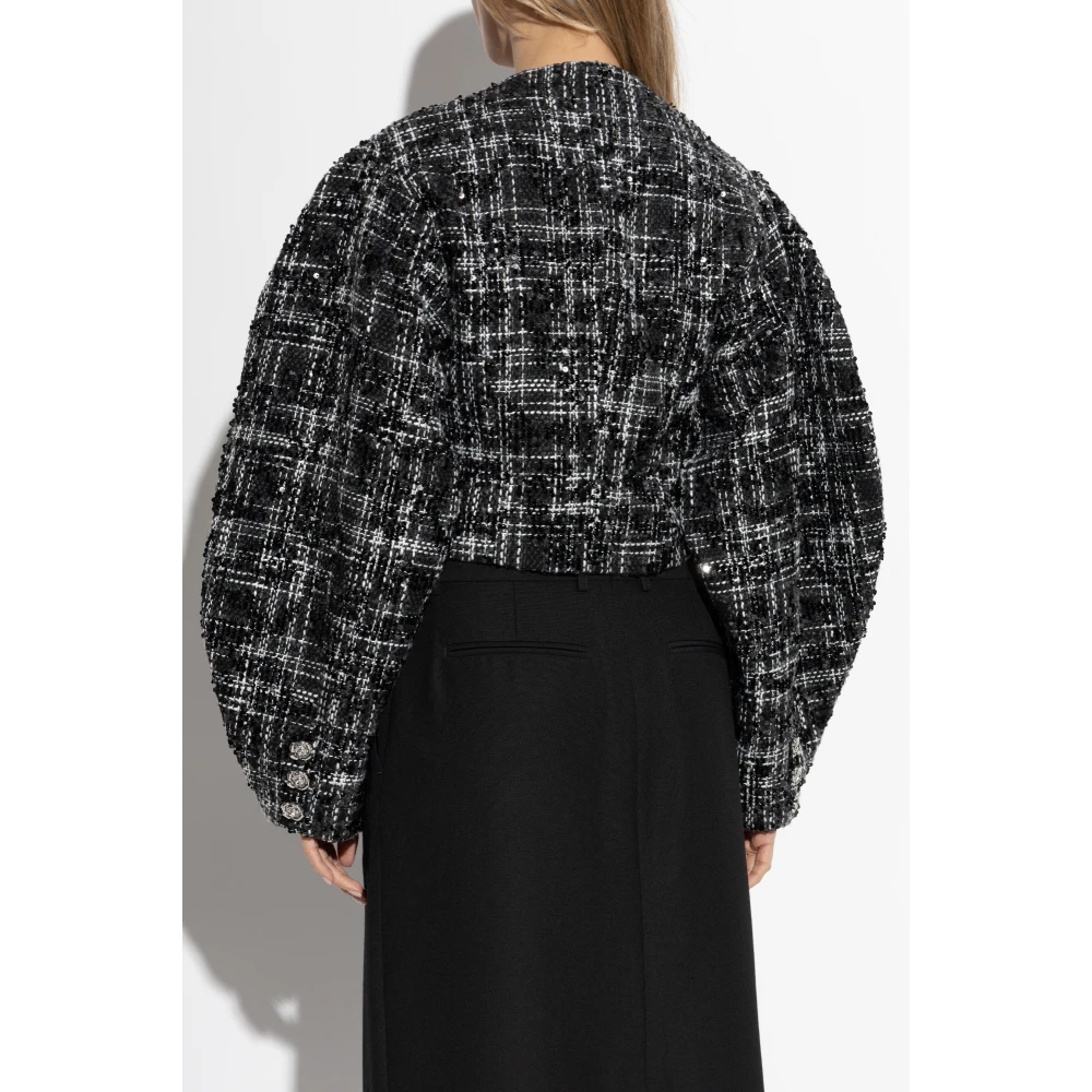 Rotate Birger Christensen Tweed Blazer met Glanzende Applicaties Black Dames