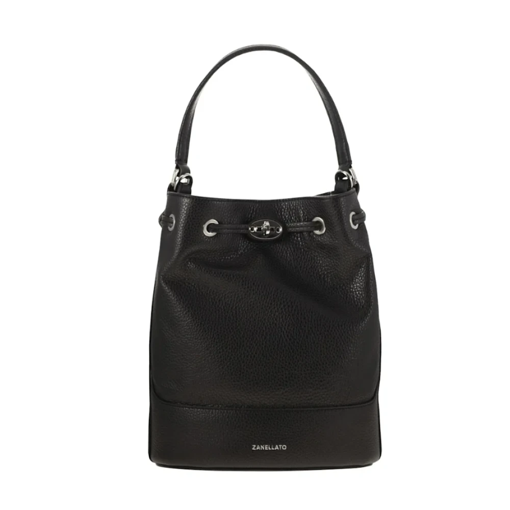 Zanellato Zwart Gehamerd Leren Bucket Tas Black Dames