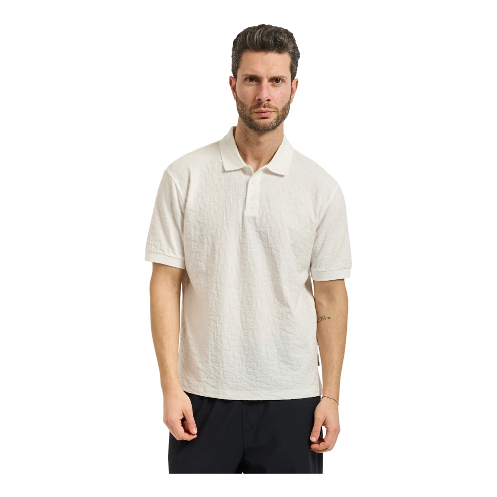 Armani Exchange White Polo Shirts, Male, Xl, Jacquard Polo Shirt In Mercerized Cotton