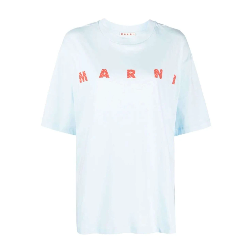 Marni Logo-Print Katoenen T-Shirt Blue Dames
