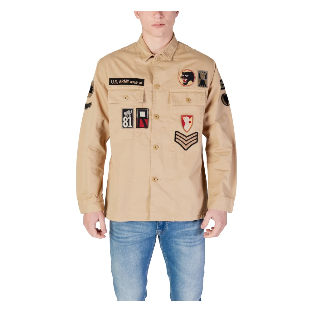 Replay Men's Beige Cotton Long Sleeve Shirt - Light Jackets - L- Jackets