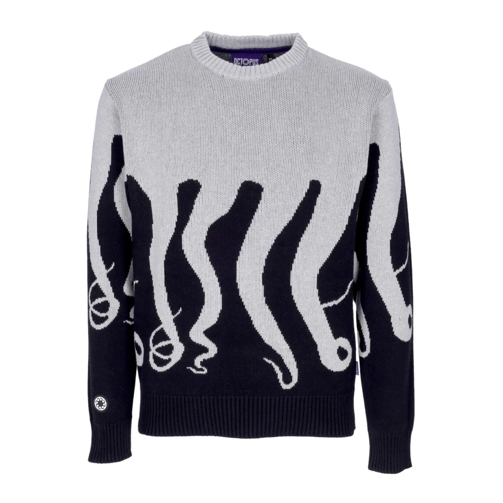 Octopus Grijze Crewneck Sweater met Tentakelborduurwerk Gray Heren