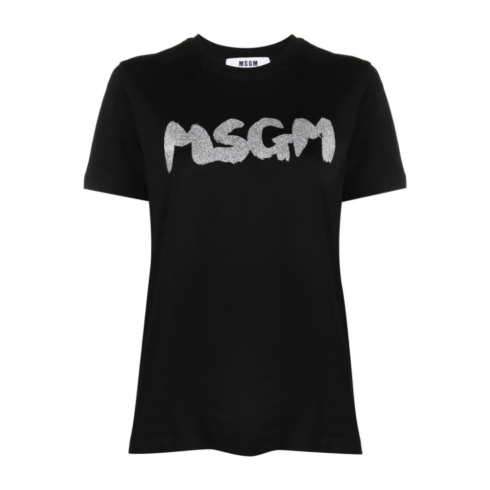 Msgm Zwart T-Shirt 01 T-Shirt Klassieke Stijl Black White Dames