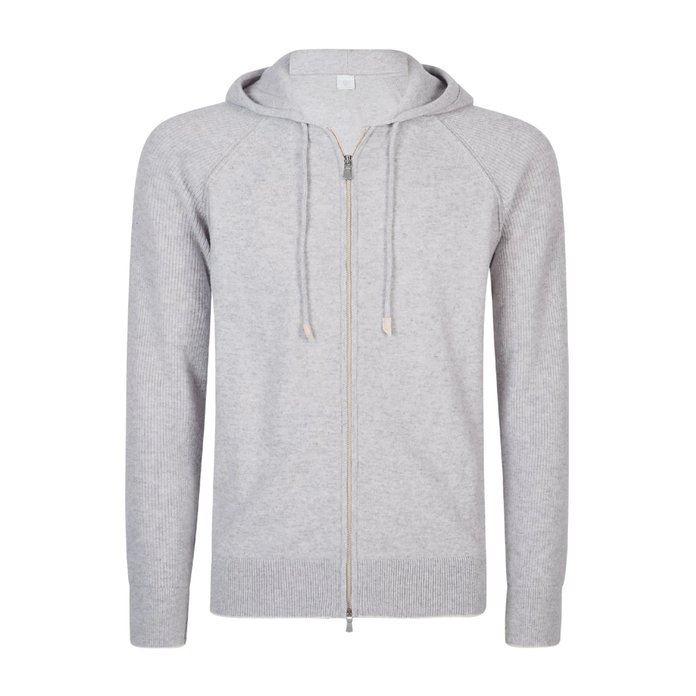 Eleventy Men's Gray Cashmere Knitwear, 2XL, Maglia Full Zip Cappuccio