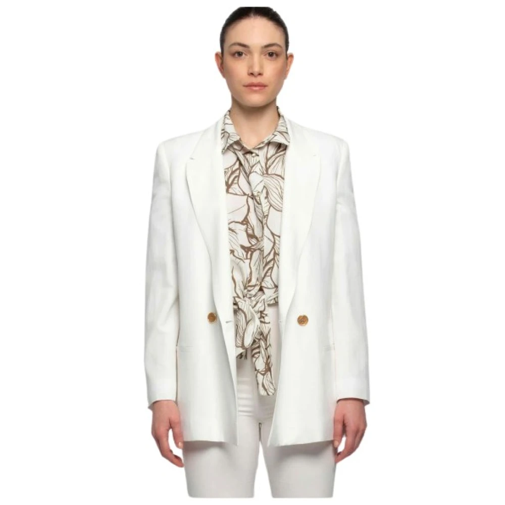 Kocca Elegant Linen Blend Double-Breasted Blazer White Dames