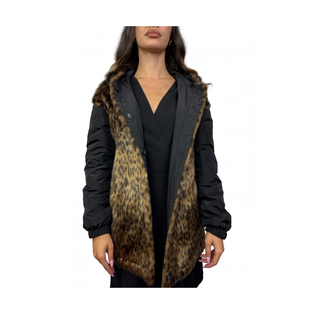 pinko Omkeerbare Zwarte Bomberjas met Nepbont Brown Dames