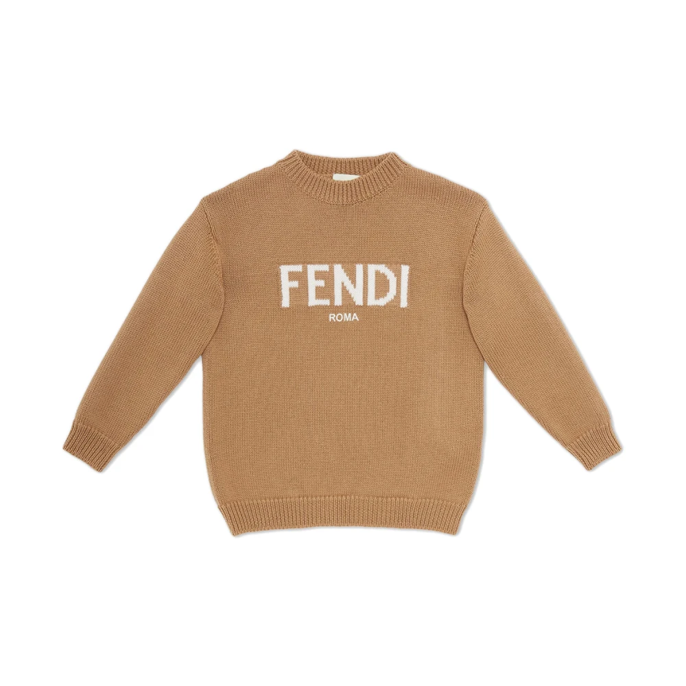 Fendi Boys Brown Kids Sweatshirts, 8 Y, Roma Intarsia Jumper