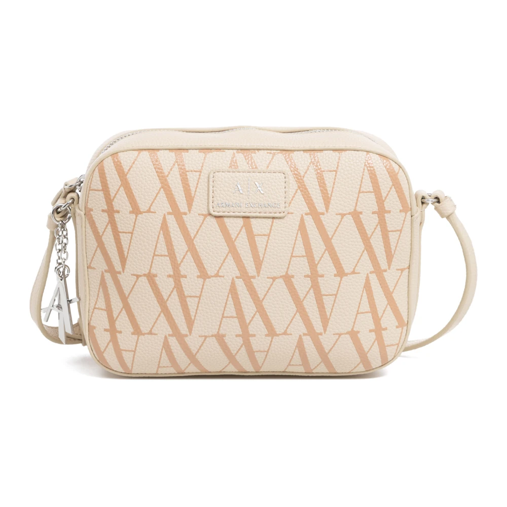 Armani Exchange Women's Beige Logo Crossbody Bag With Zip Closure