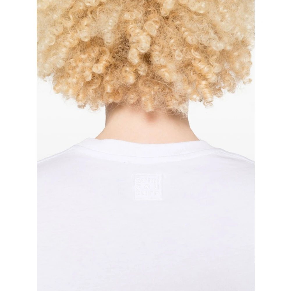 Semicouture Wit Katoenen T-shirt Ronde Hals Korte Mouwen White Dames