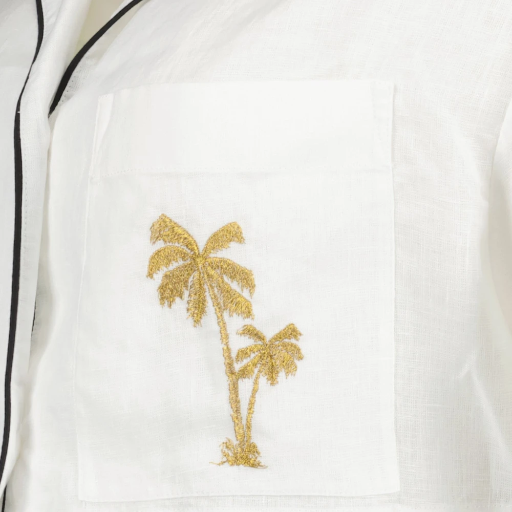 Palm Angels Linnen Shirt Klassieke Stijl Korte Mouw White Dames