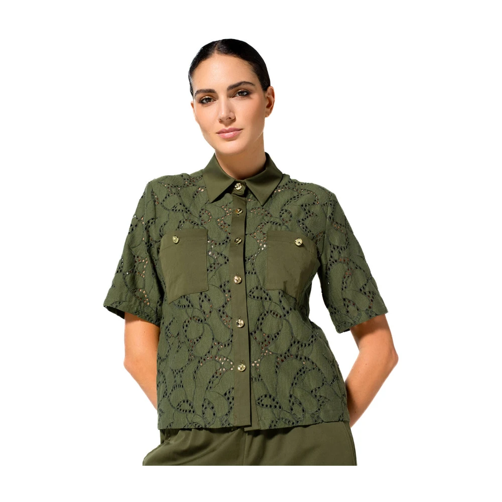 Caroline Biss Korte Mouw Blouse Bloes Green Dames