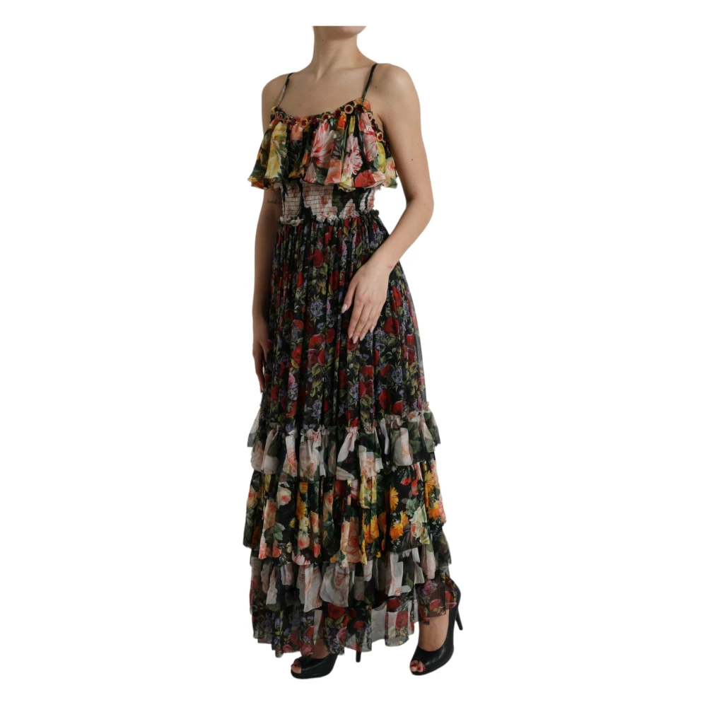 Dolce & Gabbana Zijden maxi-jurk met bloemenprint Multicolor Dames