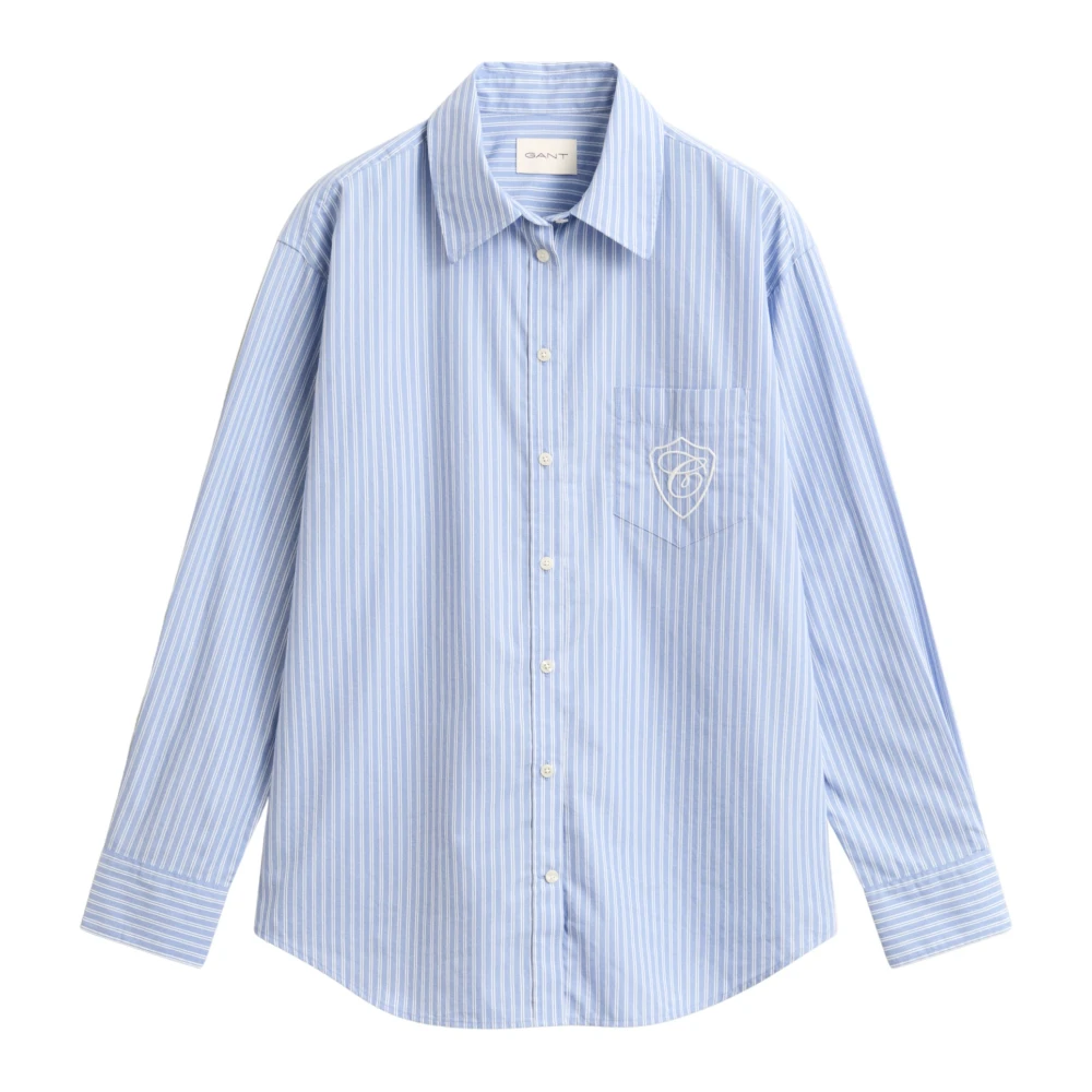 Gant , Shirts, Female, Blue, M, Relaxed Fit Classic Poplin Blouse With Stripes