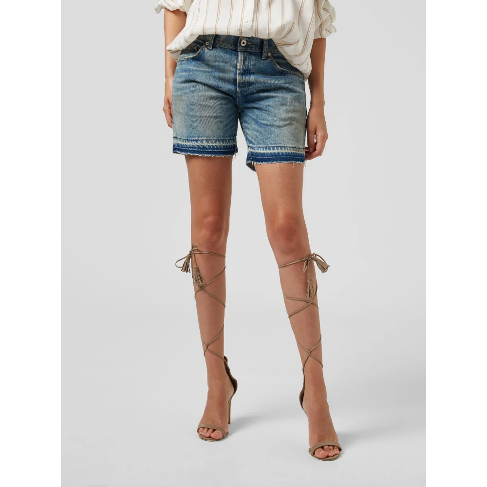 Dondup Stretch Denim Bermuda Shorts Lage Taille Blue Dames