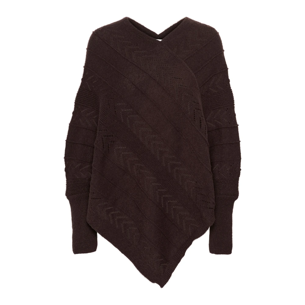 Cream Gebreide Poncho Chocolade Pruim Brown Dames