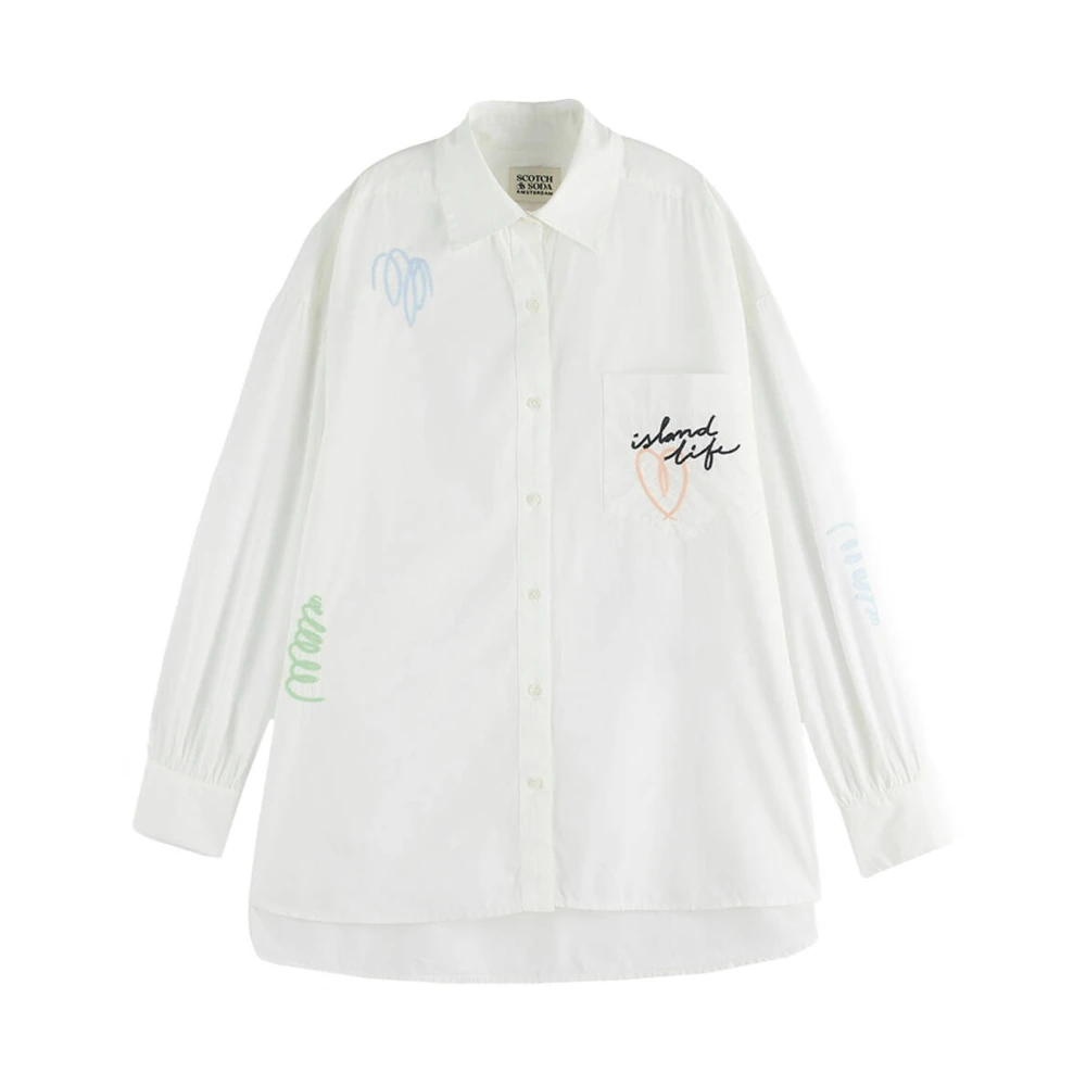 Scotch & Soda Geborduurde Poplin Blouse Lange Mouw White Dames