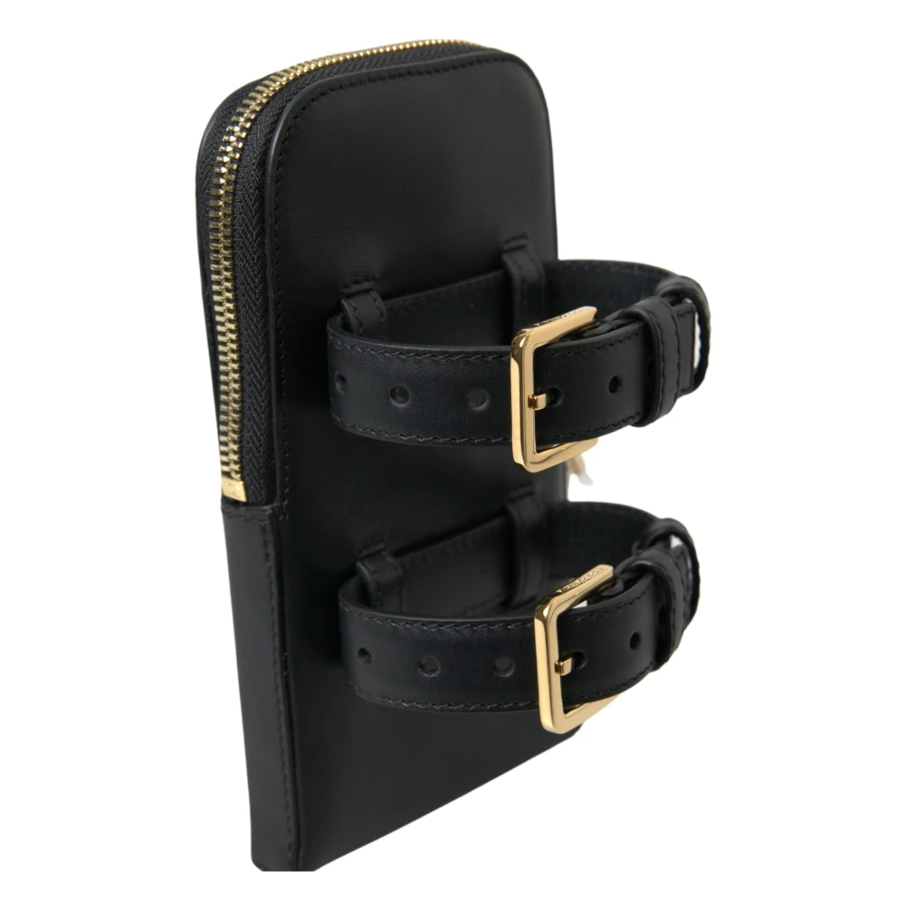 Dolce & Gabbana Zwarte Leren Heren Dubbele Riem Armband Tas Black Heren