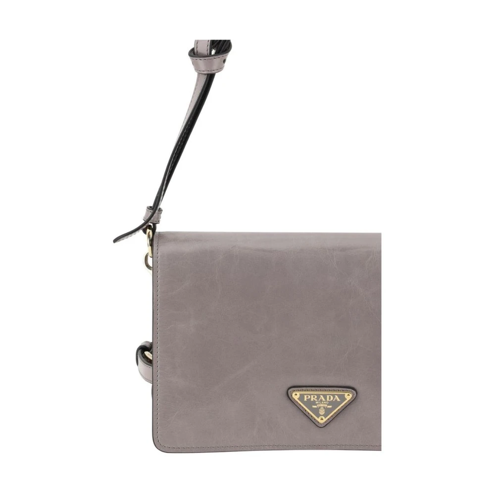 Prada Zachte Leren Crossbody Tas Gray Dames
