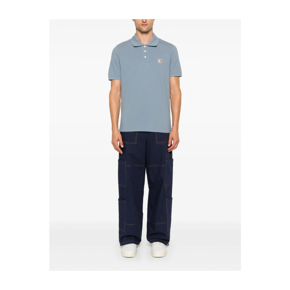 Maison Kitsuné Blauwe Fox Head Polo Shirt Blue Heren